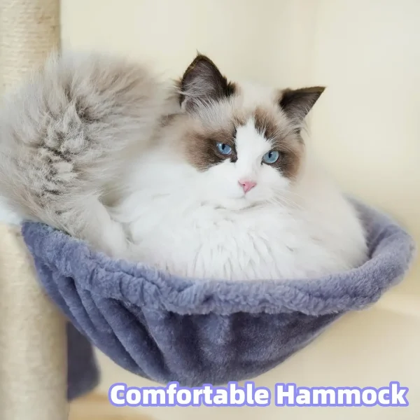 Multifunction Cat Tree with Cozy Hammock & Hanging Ball, Cat Tower with Activity Cat Condo Jute-Covered Scratching Posts, Grey - Image 5