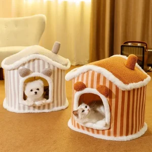 New Deep Sleep Comfort Cat Beds Foldable Soft Doose Striped Plush New Cats and Dog Bed Comfort Washable Pet Products