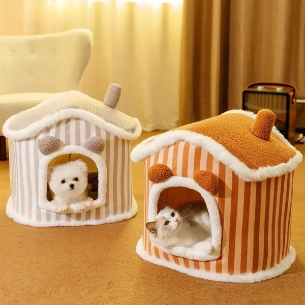 New Deep Sleep Comfort Cat Beds Foldable Soft Doose Striped Plush New Cats and Dog Bed Comfort Washable Pet Products