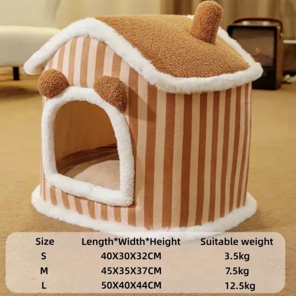 New Deep Sleep Comfort Cat Beds Foldable Soft Doose Striped Plush New Cats and Dog Bed Comfort Washable Pet Products - Image 6