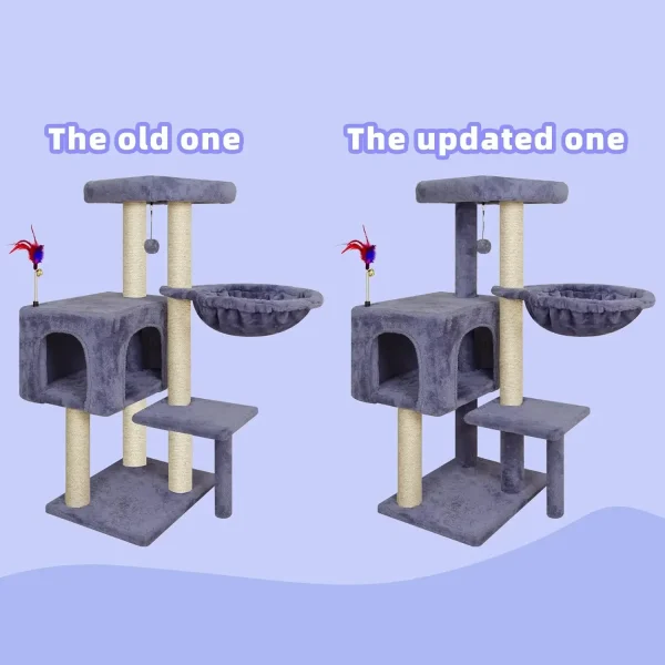 Multifunction Cat Tree with Cozy Hammock & Hanging Ball, Cat Tower with Activity Cat Condo Jute-Covered Scratching Posts, Grey - Image 6