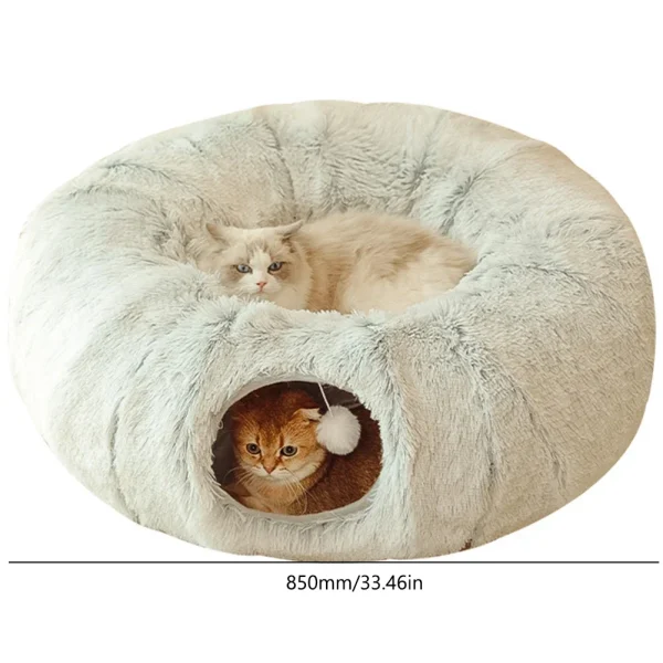 2 In 1 Round Cat Beds Long Plush Soft Foldable Cat Tunnel Toy Dog Bed For Small Dogs Basket Kittens Bed Mat Kennel Deep Sleep - Image 5