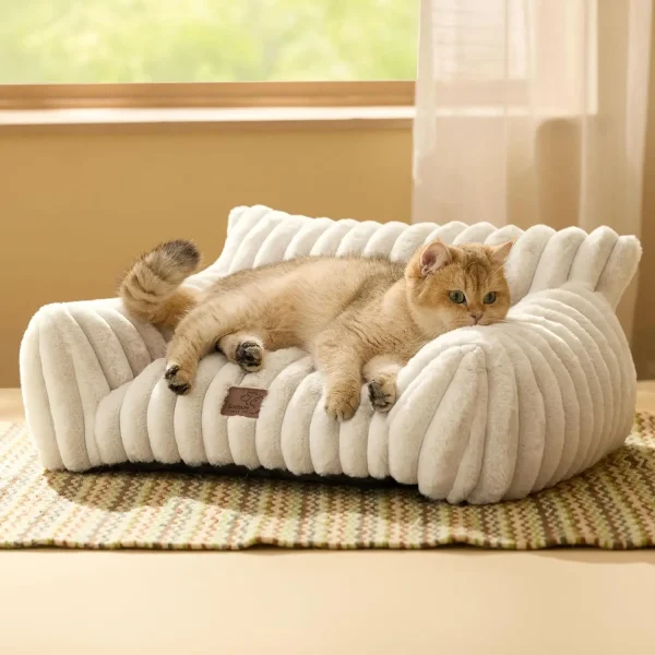 TONGYUE Cute Couch for Pets - Fluffy Cat Sofa with Premium Soft Corduroy Fleece, Fuzzy Couch Bed with Removable Washable Cover,