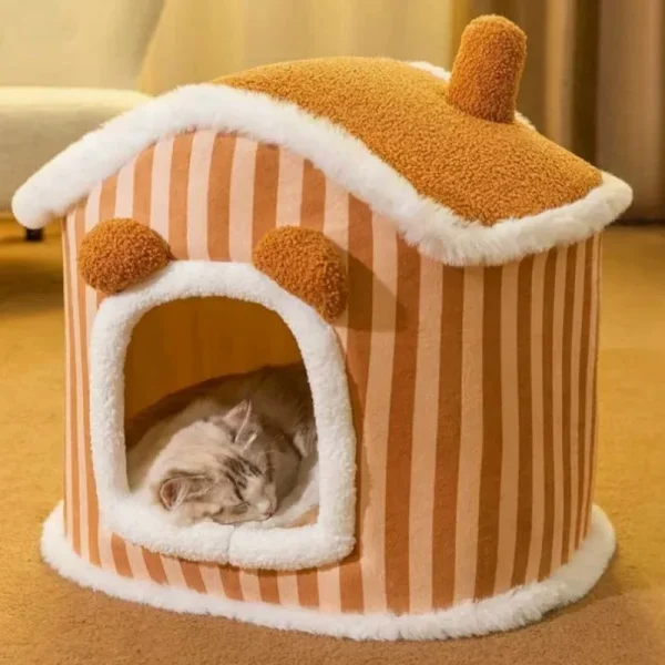 New Deep Sleep Comfort Cat Beds Foldable Soft Doose Striped Plush New Cats and Dog Bed Comfort Washable Pet Products - Image 2